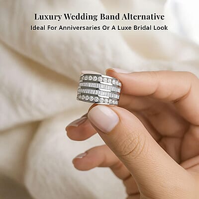 NY Closeout 10K White Gold Diamond (G-H, SI) Multi Row Ring, Wedding Band Ring For Women (Size 7.0) (8.80 g) 2.00 ctw