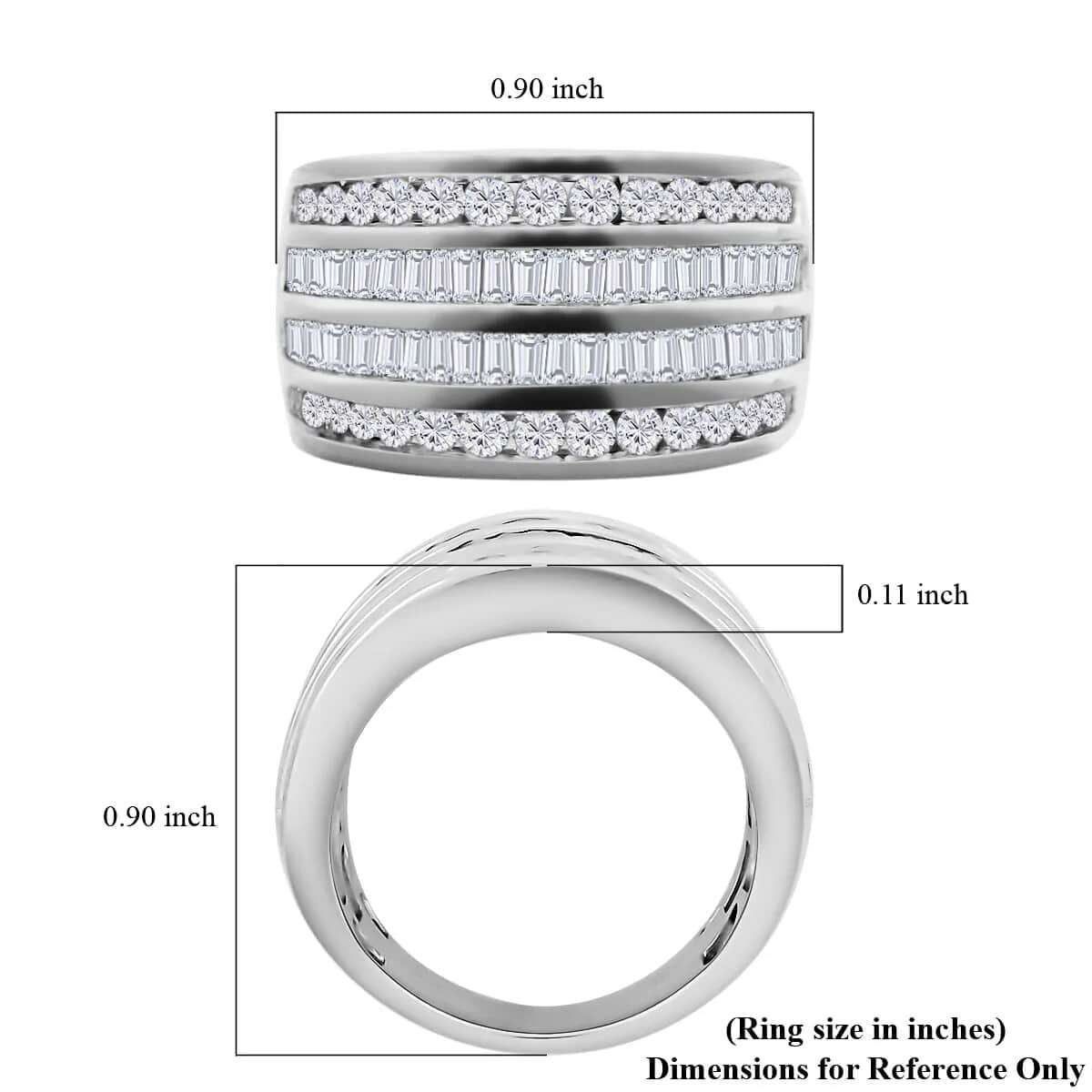 10K White Gold Diamond (G-H, SI) Multi Row Ring, Wedding Band Ring For  Women (Size 7.0) (8.80 g) 2.00 ctw