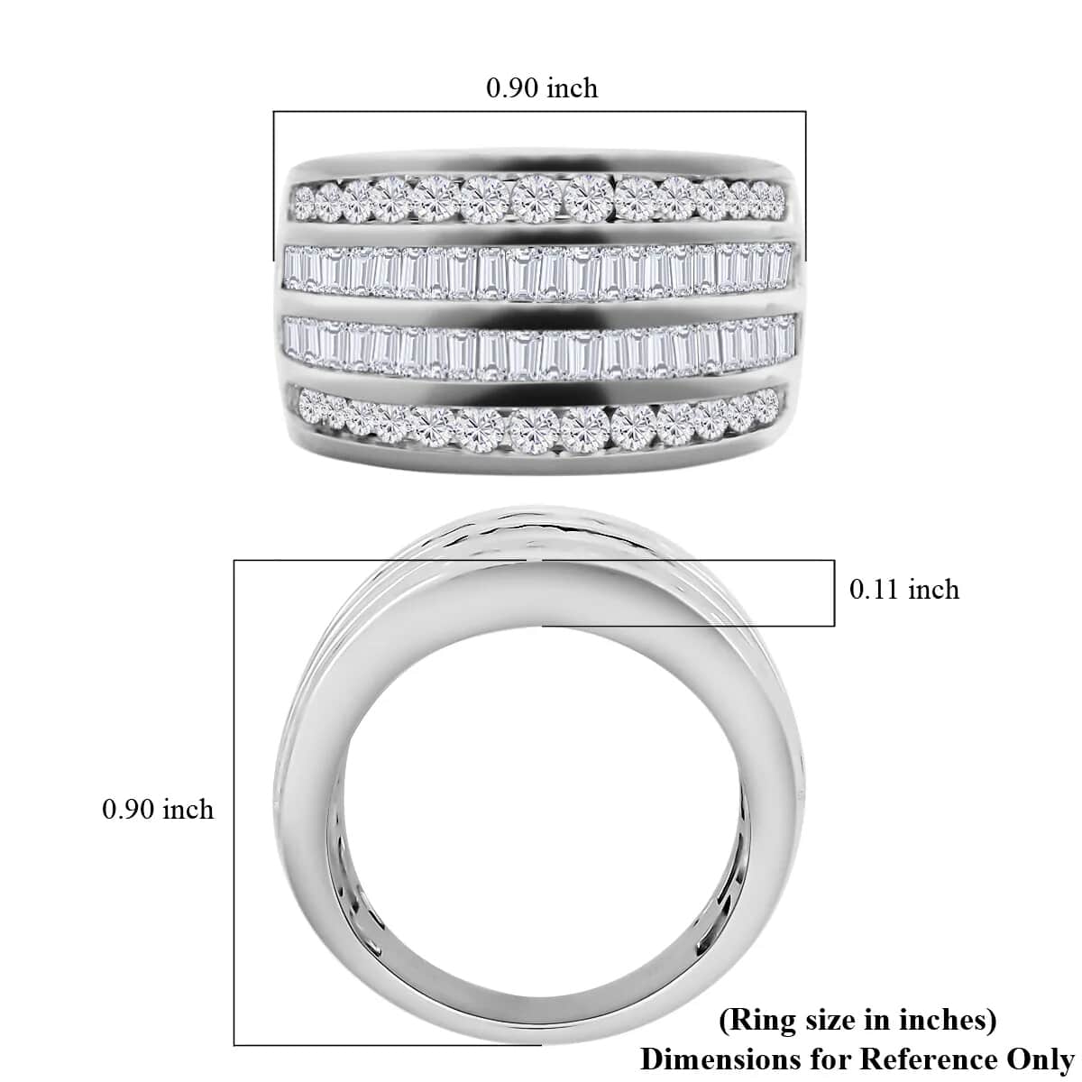 10K White Gold Diamond (G-H, SI) Multi Row Ring, Wedding Band Ring For Women (Size 7.0) (8.80 g) 2.00 ctw image number 6
