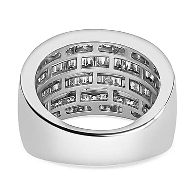 NY Closeout 10K White Gold Diamond (G-H, SI) Multi Row Ring, Wedding Band Ring For Women (Size 7.0) (8.80 g) 2.00 ctw