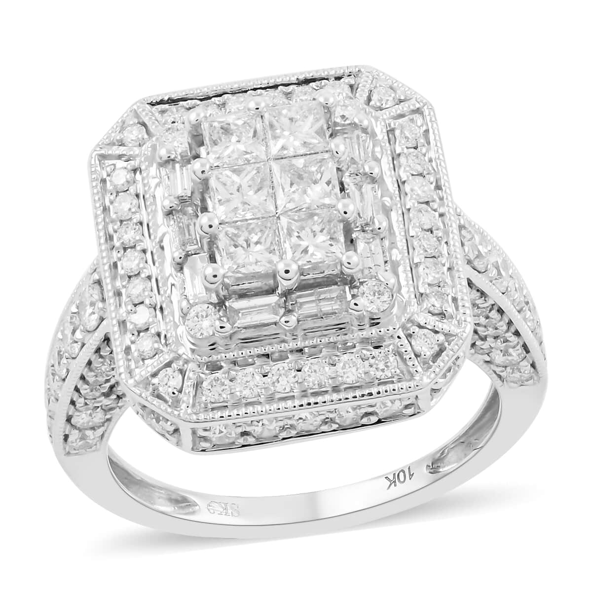 10K White Gold G-H SI Diamond Art Deco Inspired Cathedral Ring (Size 7.0) 5.50 Grams 2.00 ctw image number 0