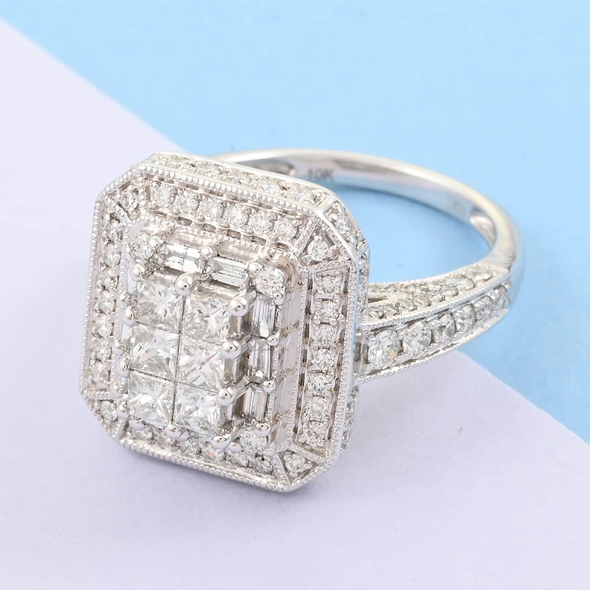 10K White Gold Diamond G-H SI Art Deco Inspired Cathedral Ring (Size 7.0) 5.50 Grams 2.00 ctw image number 1