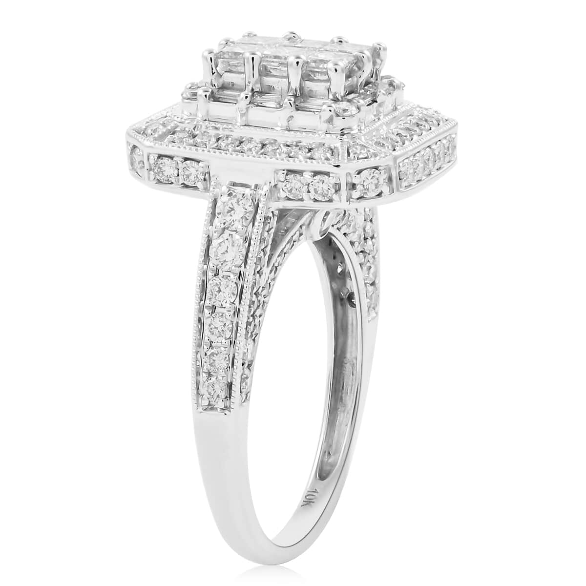 10K White Gold Diamond G-H SI Art Deco Inspired Cathedral Ring (Size 7.0) 5.50 Grams 2.00 ctw image number 3