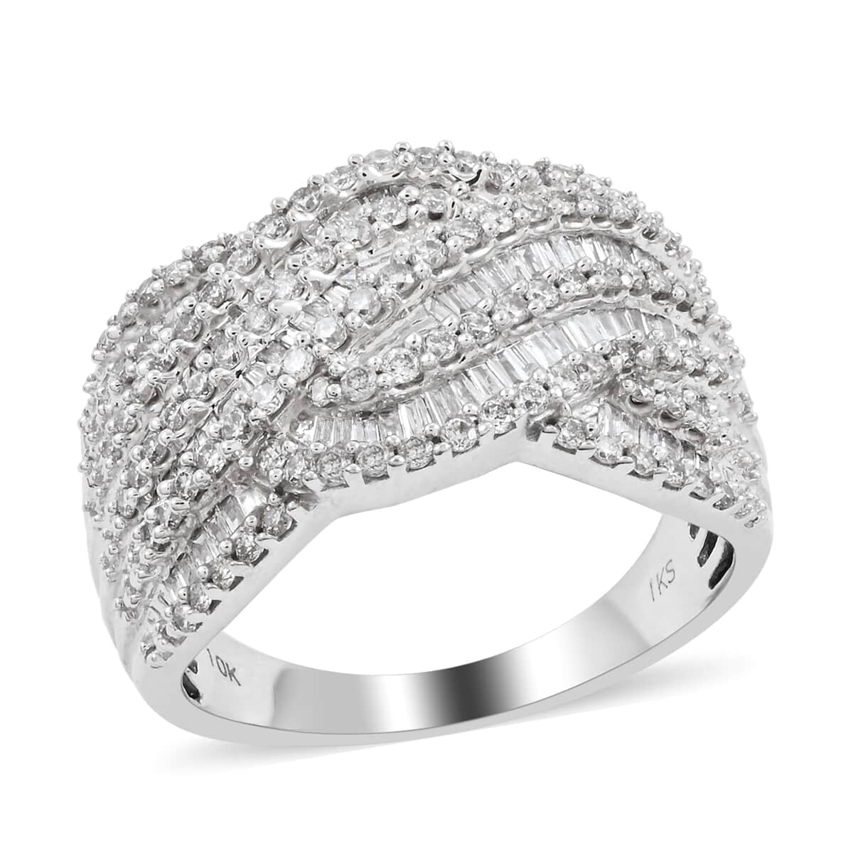 NY Closeout 10K White Gold G-H I1-I2 Diamond Swirl Design Ring (Size 7.0) 5.75 Grams 1.00 ctw image number 0