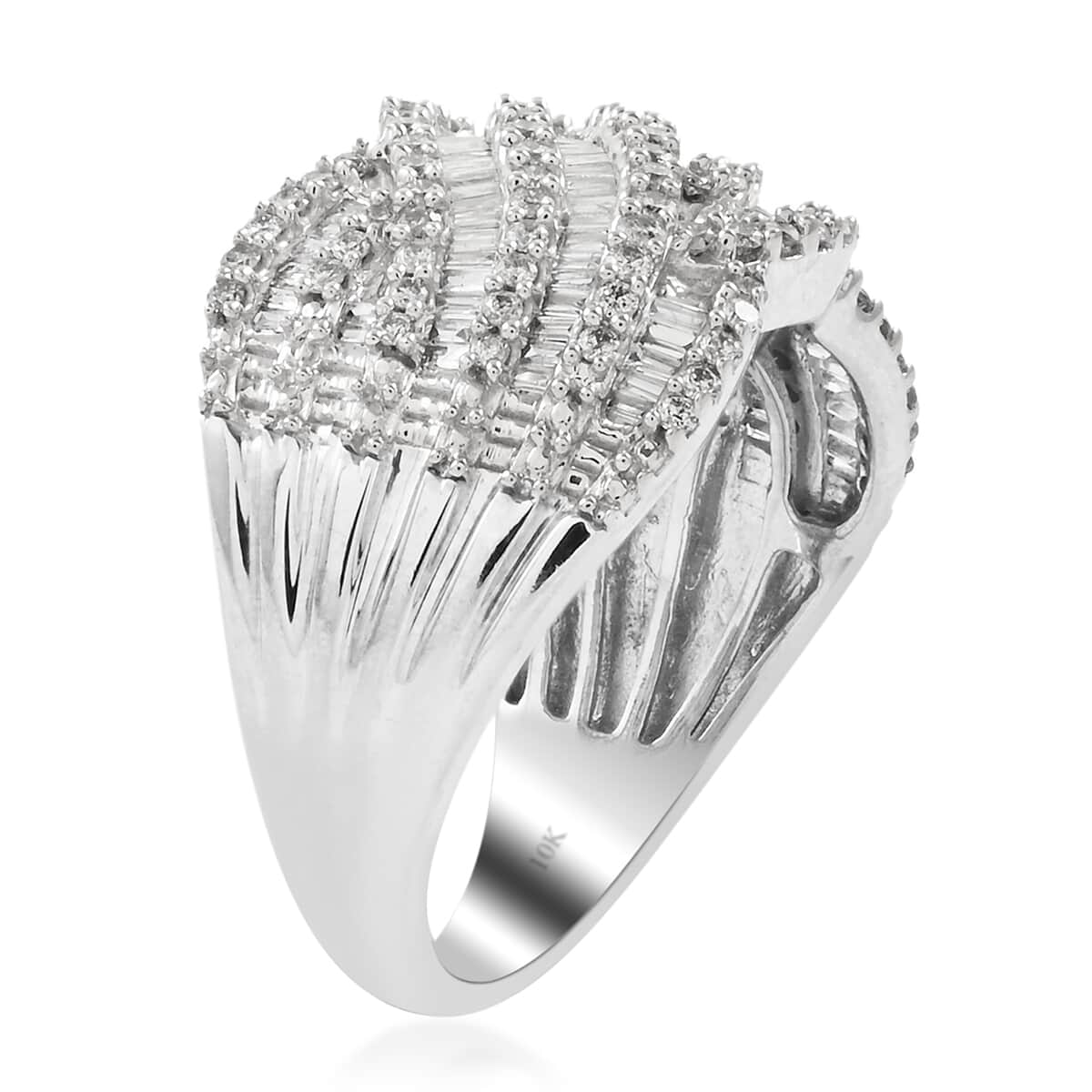 NY Closeout 10K White Gold G-H I1-I2 Diamond Swirl Design Ring (Size 7.0) 5.75 Grams 1.00 ctw image number 3