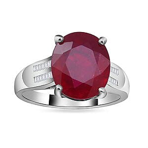 Niassa Ruby (FF) and Diamond 8.96 ctw Ring in Platinum Over Sterling Silver (Size 8)