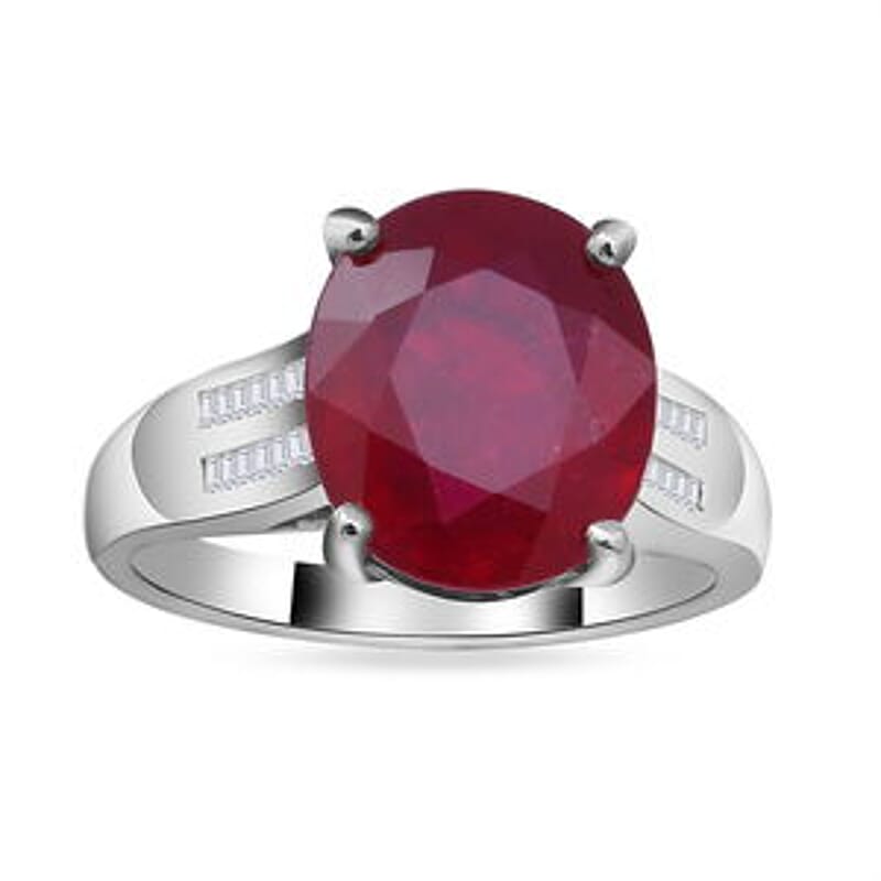 Niassa Ruby (FF) and Diamond 8.96 ctw Ring in Platinum Over Sterling Silver (Size 8)