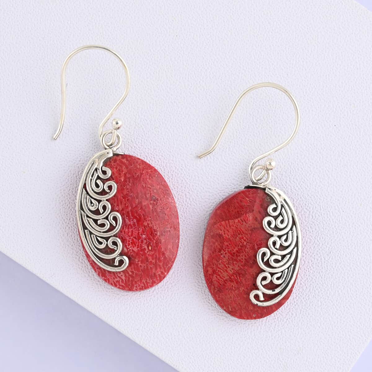 Sponge Coral Dangle Earrings in Sterling Silver image number 1