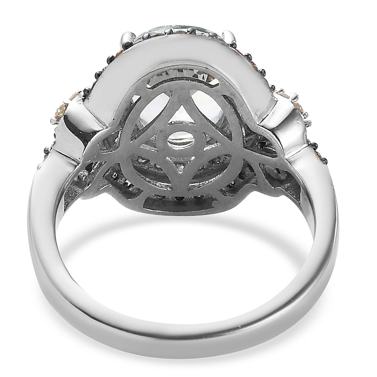 Espirito Santo Aquamarine, Natural Champagne and White Diamond 2.75 ctw Ring in Rhodium and Platinum Over Sterling Silver (Size 10.0)