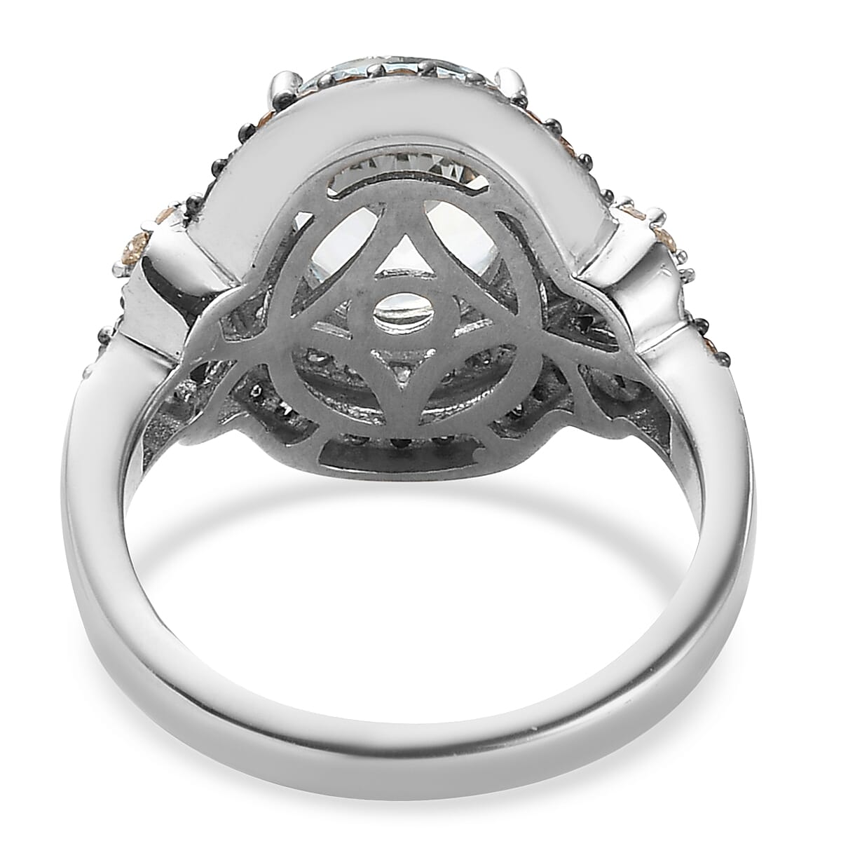 Mangoro Aquamarine, Natural Champagne and White Diamond Ring in Platinum Over Sterling Silver (Size 6.0) 2.75 ctw
