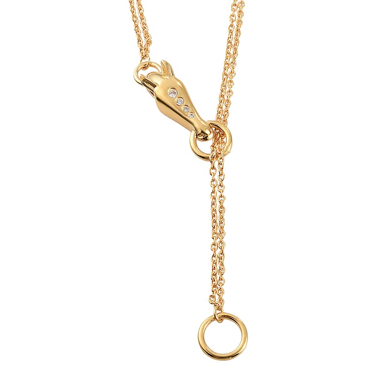 White Zircon Horse Necklace 36 Inches in Vermeil Yellow Gold Over Sterling Silver 0.07 ctw
