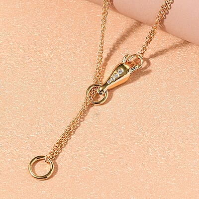 White Zircon Horse Necklace 36 Inches in Vermeil Yellow Gold Over Sterling Silver 0.07 ctw