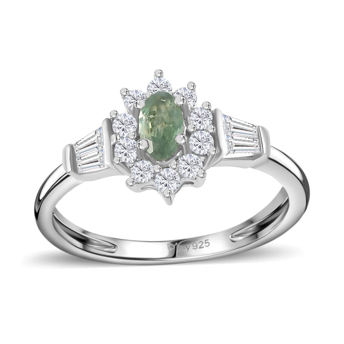 Narsipatnam Alexandrite and White Zircon Sunburst Ring in Platinum Over Sterling Silver (Size 10.0) 0.75 ctw image number 0