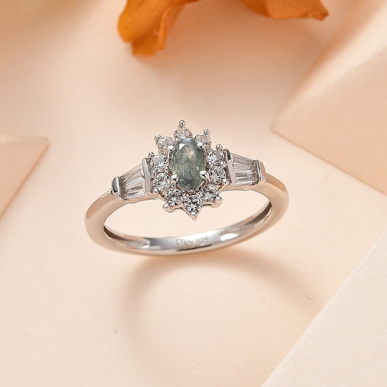 Narsipatnam Alexandrite and White Zircon Sunburst Ring in Platinum Over Sterling Silver (Size 10.0) 0.75 ctw