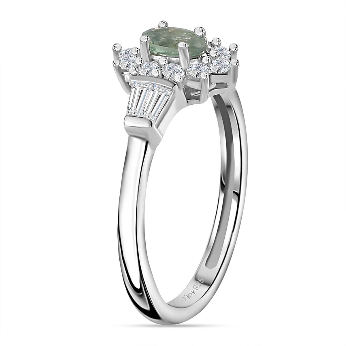 Narsipatnam Alexandrite and White Zircon Sunburst Ring in Platinum Over Sterling Silver (Size 10.0) 0.75 ctw
