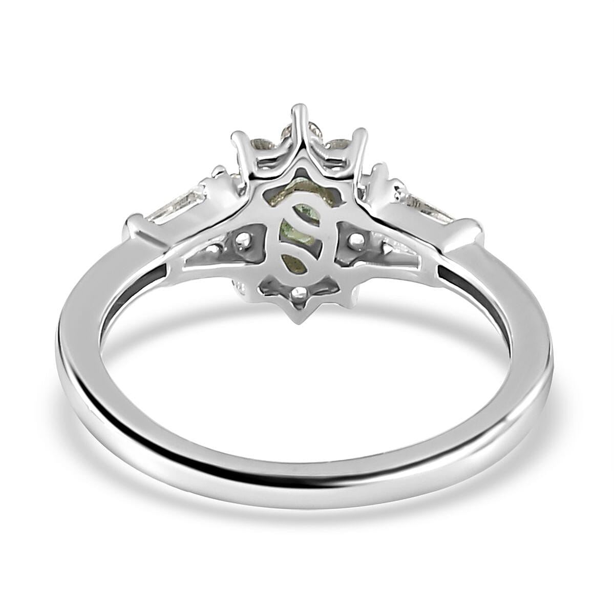 Narsipatnam Alexandrite and White Zircon Sunburst Ring in Platinum Over Sterling Silver (Size 10.0) 0.75 ctw