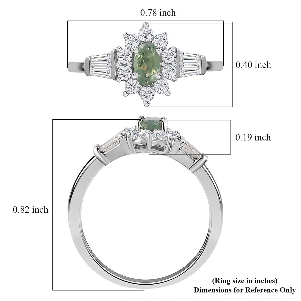 Narsipatnam Alexandrite and White Zircon Sunburst Ring in Platinum Over Sterling Silver (Size 10.0) 0.75 ctw
