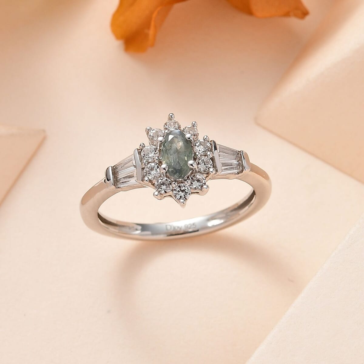 Narsipatnam Alexandrite and White Zircon Sunburst Ring in Platinum Over Sterling Silver (Size 6.0) 0.75 ctw image number 1