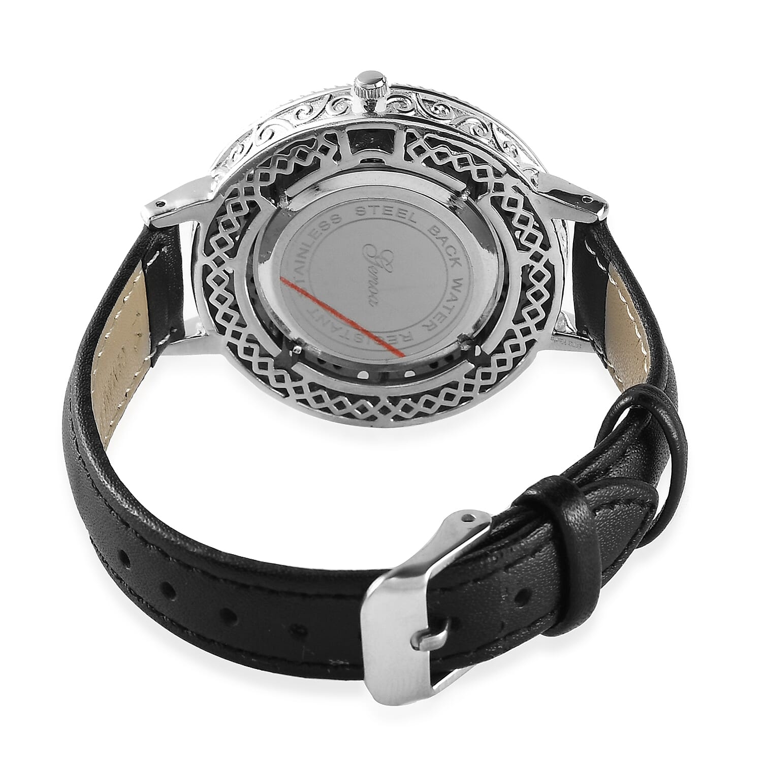 Genoa Jalisco Fire Opal, Thai Black Spinel Miyota Japanese Movement Watch with Black Leather Strap (26 mm) 2.25 ctw , Leather Watch , Women Watch , Quartz Watch , Ladies Watch