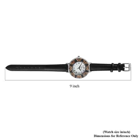 Genoa Jalisco Fire Opal, Thai Black Spinel Miyota Japanese Movement Watch with Black Leather Strap (26 mm) 2.25 ctw , Leather Watch , Women Watch , Quartz Watch , Ladies Watch image number 6