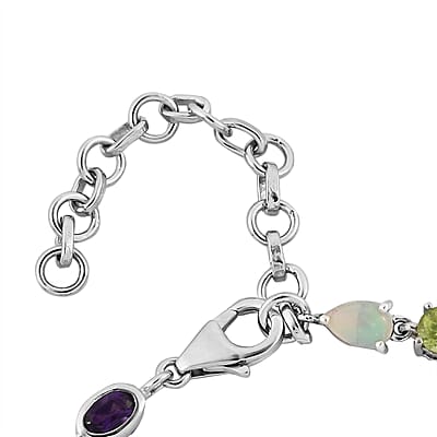 Multi Gemstone Mixed Shapes and Heart Station Bracelet in Platinum Over Sterling Silver (7.25 In) 7.90 ctw