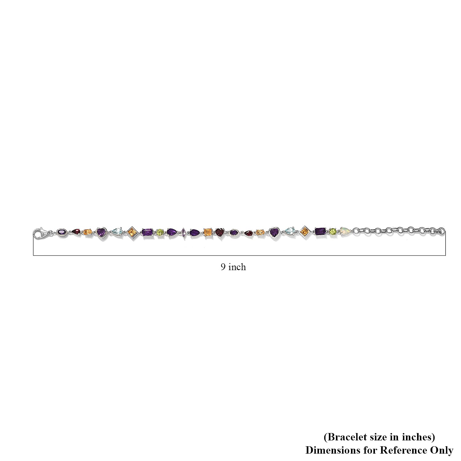 Multi Gemstone Mixed Shapes and Heart Station Bracelet in Platinum Over Sterling Silver (7.25 In) 7.90 ctw