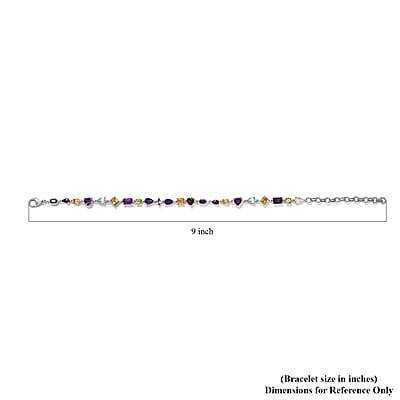 Multi Gemstone Mixed Shapes and Heart Station Bracelet in Platinum Over Sterling Silver (7.25 In) 7.90 ctw
