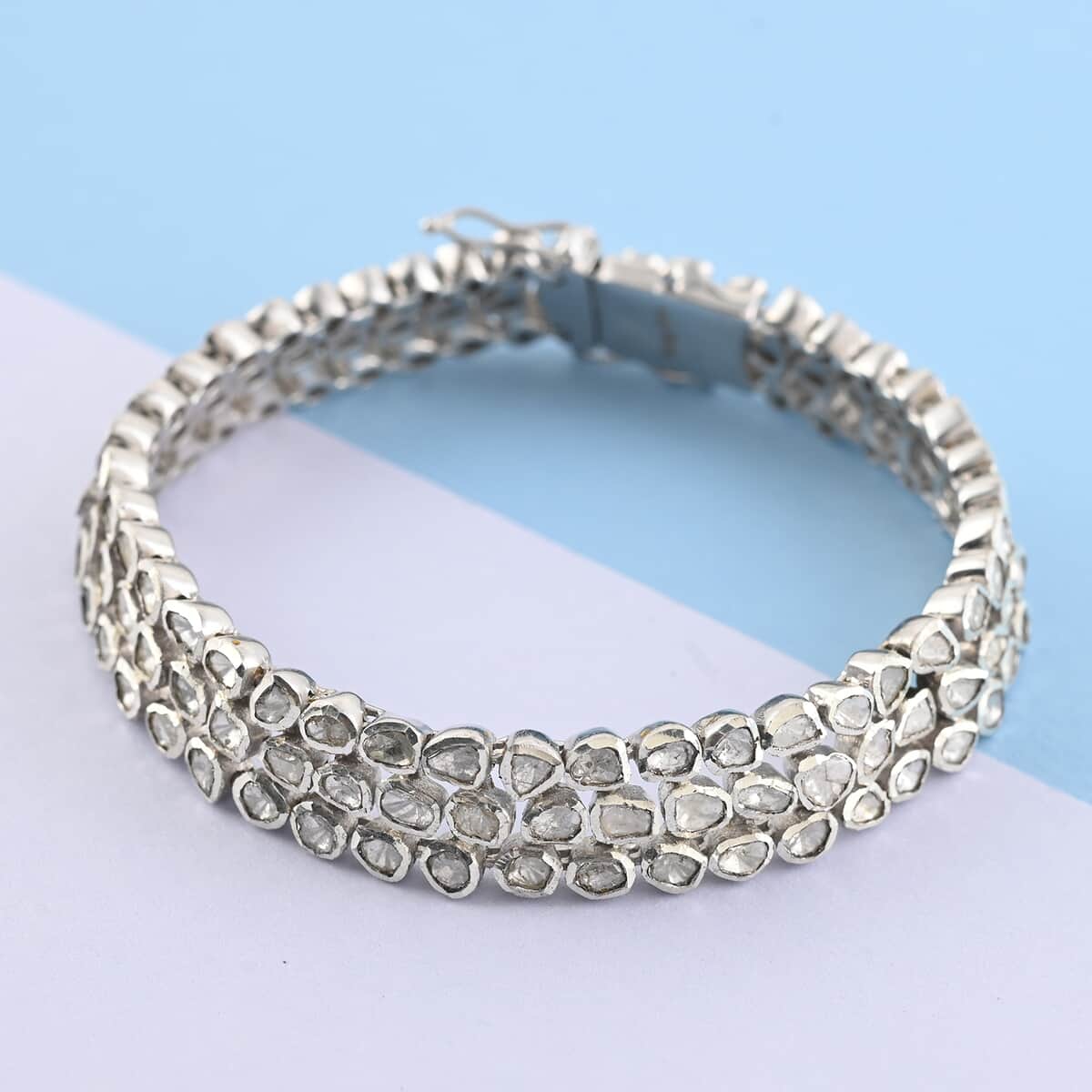 White Diamond  Bracelet (Size - 8.5) in Rhodium Overlay Sterling Silver 7.00 ctw ,  Silver Wt. 30 g image number 1