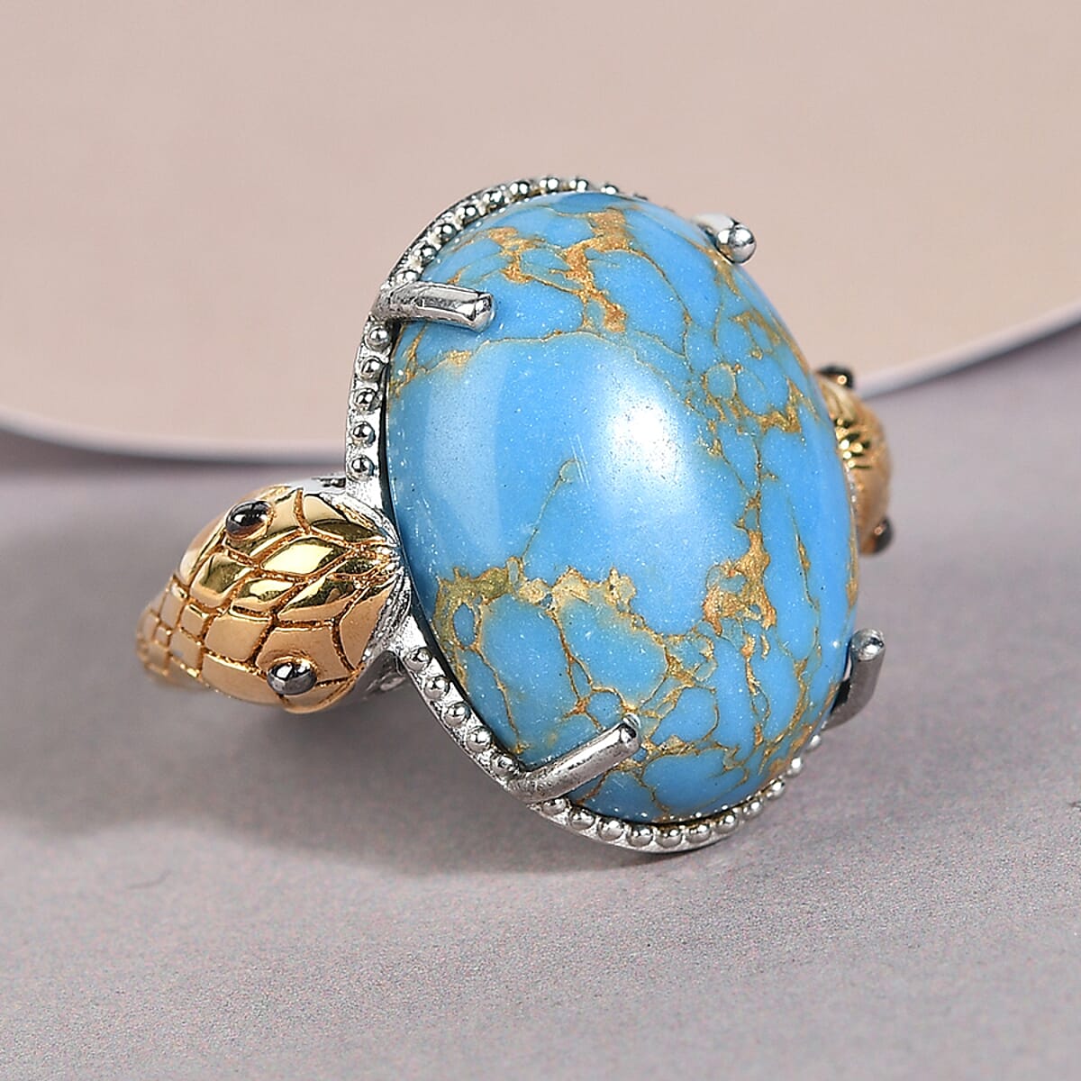 Karis Mojave Blue Turquoise Snake Ring in Platinum Bond and 18K YG Plated (Size 10.0) 13.25 ctw image number 1