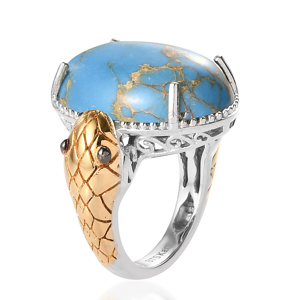 Karis Mojave Blue Turquoise Snake Ring in Platinum Bond and 18K YG Plated (Size 10.0) 13.25 ctw image number 3