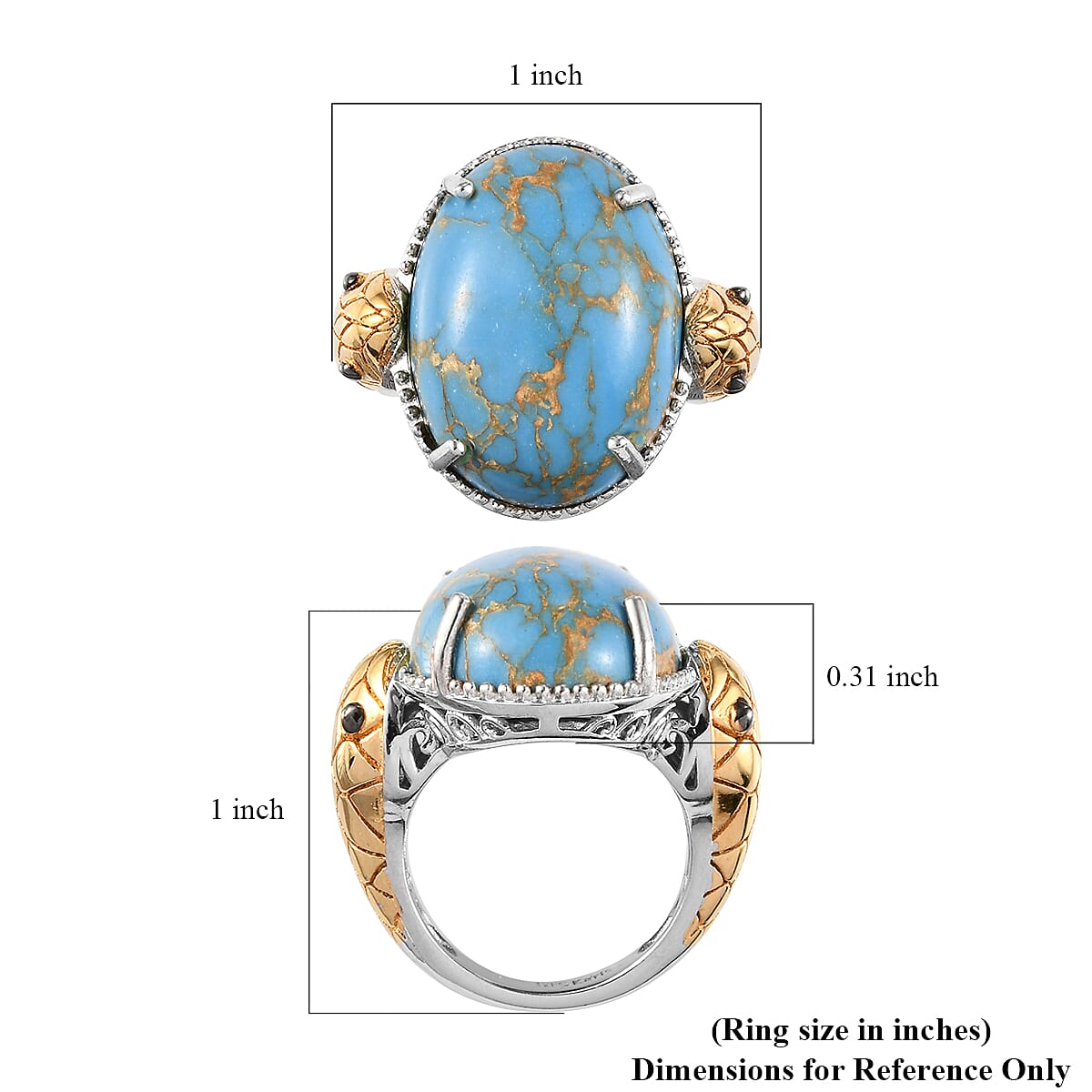 Karis Mojave Blue Turquoise Snake Ring in Platinum Bond and 18K YG Plated (Size 10.0) 13.25 ctw image number 5