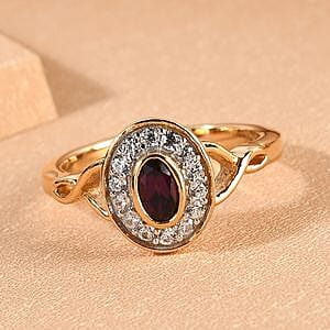 Anthill Garnet and White Zircon 0.57 ctw Ring in 14K Yellow Gold Over Sterling Silver (Size 5.5)