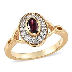 Anthill Garnet and White Zircon 0.57 ctw Ring in 14K Yellow Gold Over Sterling Silver (Size 5.5)