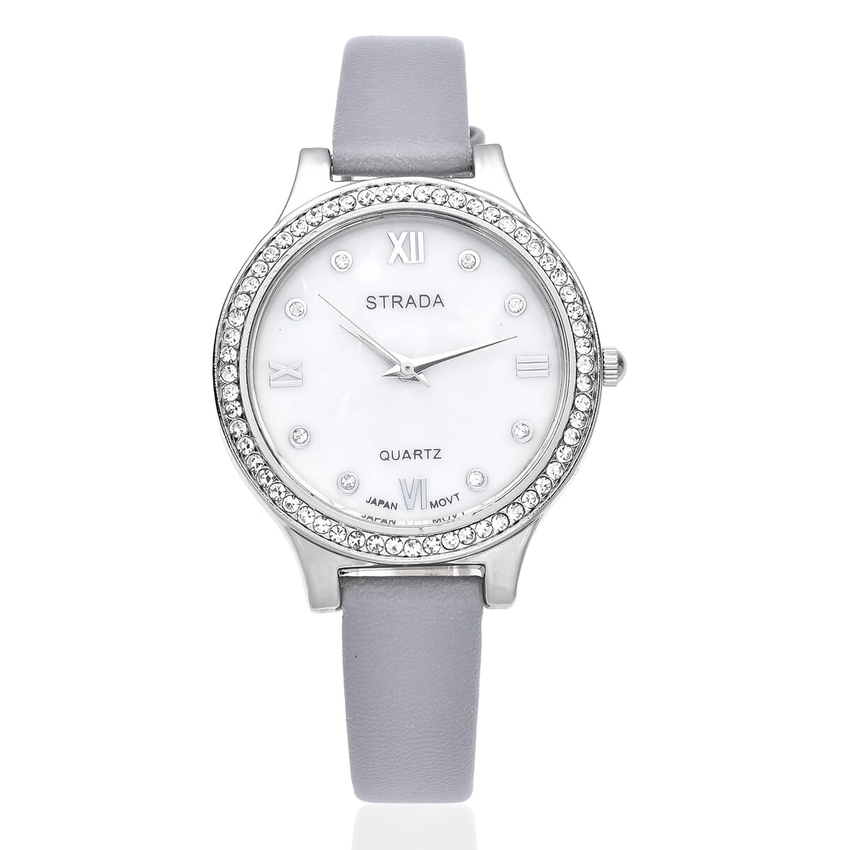 STRADA Austrian Crystal Japanese Movement Watch with Gray Faux Leather Strap image number 0