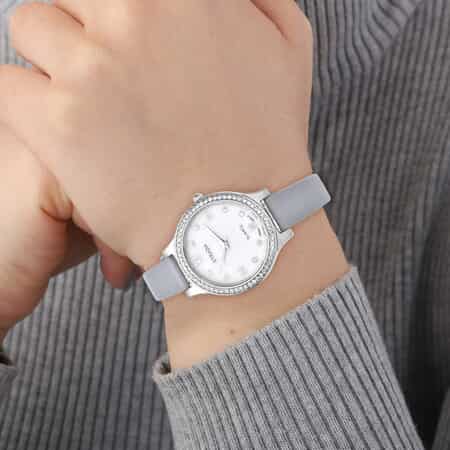 STRADA Austrian Crystal Japanese Movement Watch with Gray Faux Leather Strap image number 2
