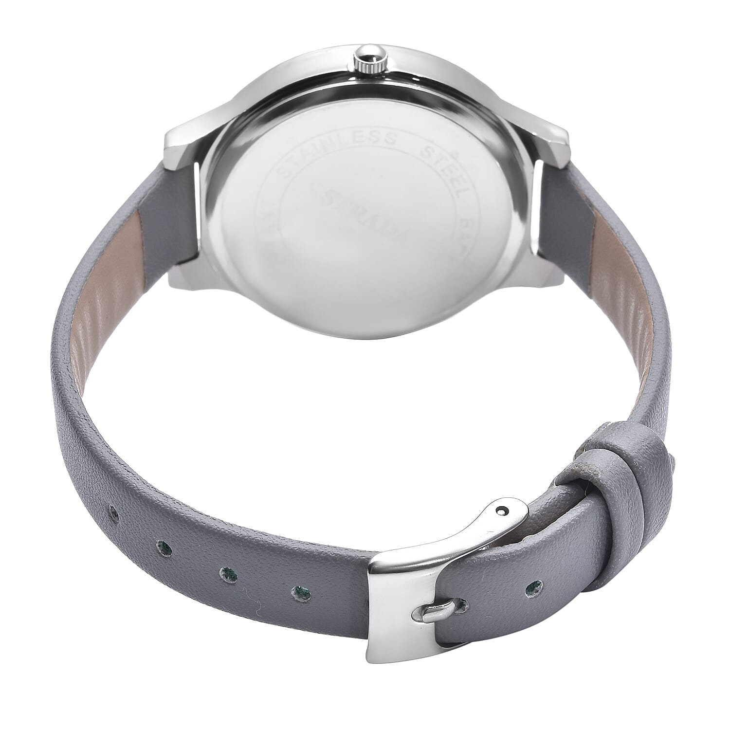Strada Austrian Crystal Japanese Movement Watch with Gray Faux Leather Strap
