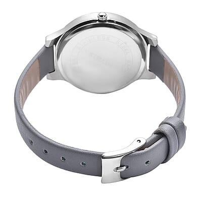 Strada Austrian Crystal Japanese Movement Watch with Gray Faux Leather Strap