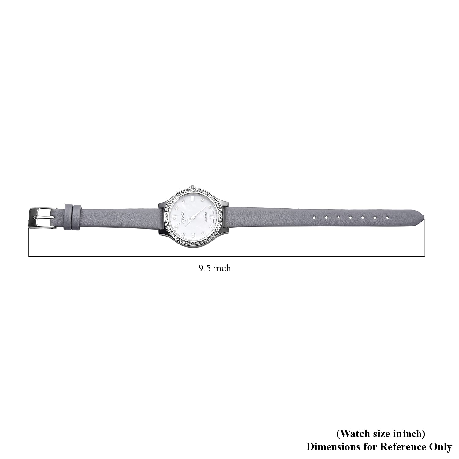 Strada Austrian Crystal Japanese Movement Watch with Gray Faux Leather Strap