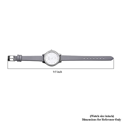 Strada Austrian Crystal Japanese Movement Watch with Gray Faux Leather Strap