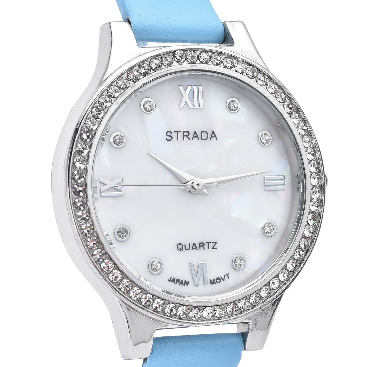 Strada Austrian Crystal Japanese Movement Watch with Turquoise Blue Faux Leather Strap image number 3