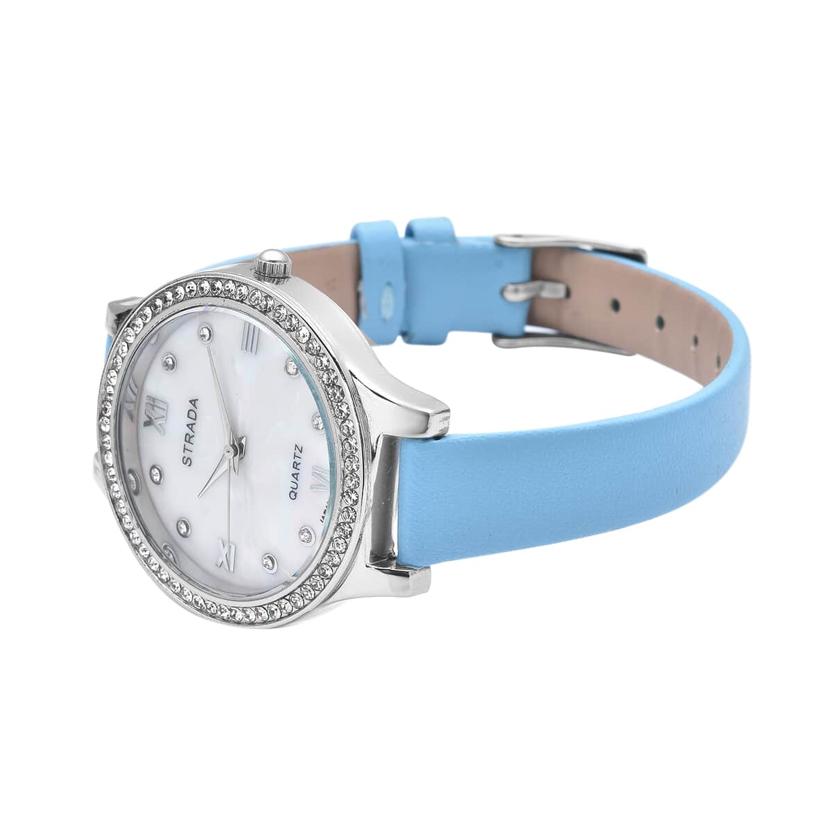 Strada Austrian Crystal Japanese Movement Watch with Turquoise Blue Faux Leather Strap image number 4