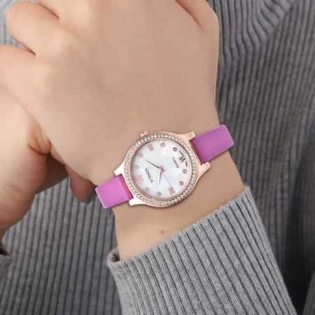 Strada Austrian Crystal Japanese Movement Watch with Purple Faux Leather image number 2