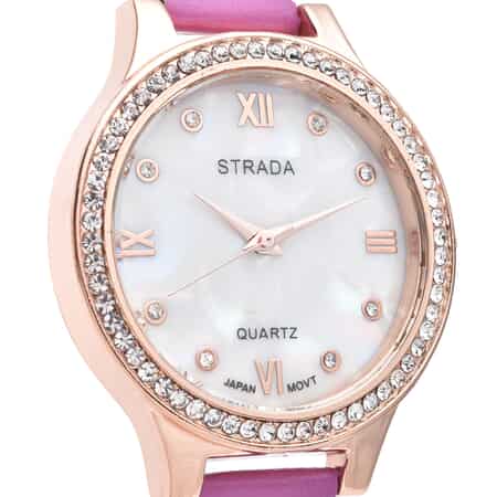 Strada Austrian Crystal Japanese Movement Watch with Purple Faux Leather image number 3
