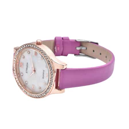 Strada Austrian Crystal Japanese Movement Watch with Purple Faux Leather image number 4
