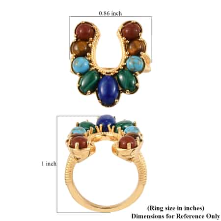 Karis Lapis Lazuli and Multi Gemstone Horseshoe Ring in 18K YG Plated (Size 7.0) 4.50 ctw image number 5