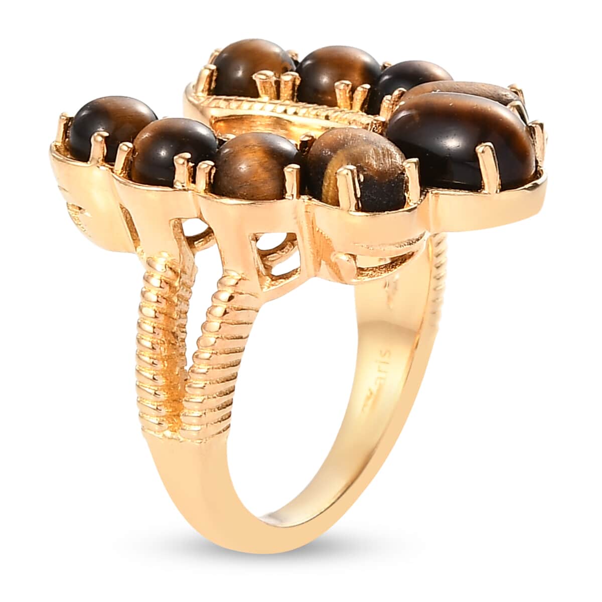 KARIS South African Tiger's Eye Horseshoe Ring in 18K YG Plated (Size 11.0) 4.25 ctw image number 3