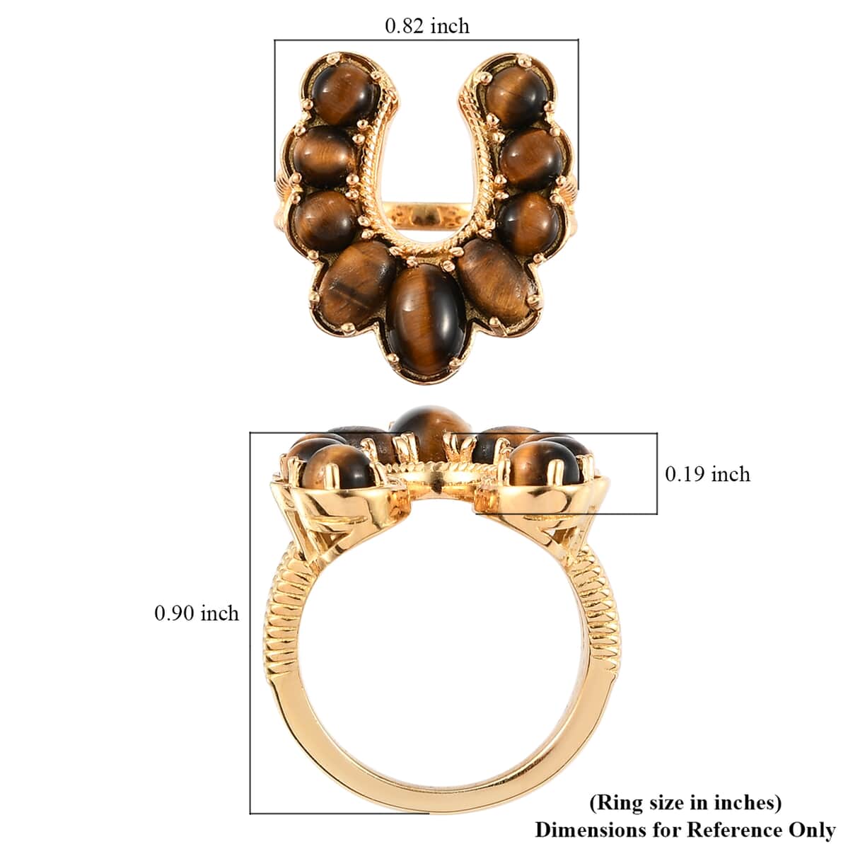 KARIS South African Tiger's Eye Horseshoe Ring in 18K YG Plated (Size 11.0) 4.25 ctw image number 5