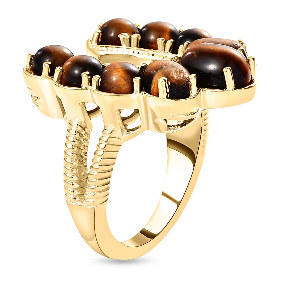KARIS South African Tiger's Eye Horseshoe Ring in 18K YG Plated (Size 7.0) 4.25 ctw image number 3