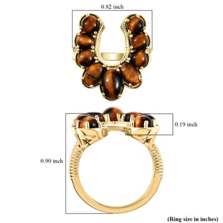 KARIS South African Tiger's Eye Horseshoe Ring in 18K YG Plated (Size 7.0) 4.25 ctw image number 5