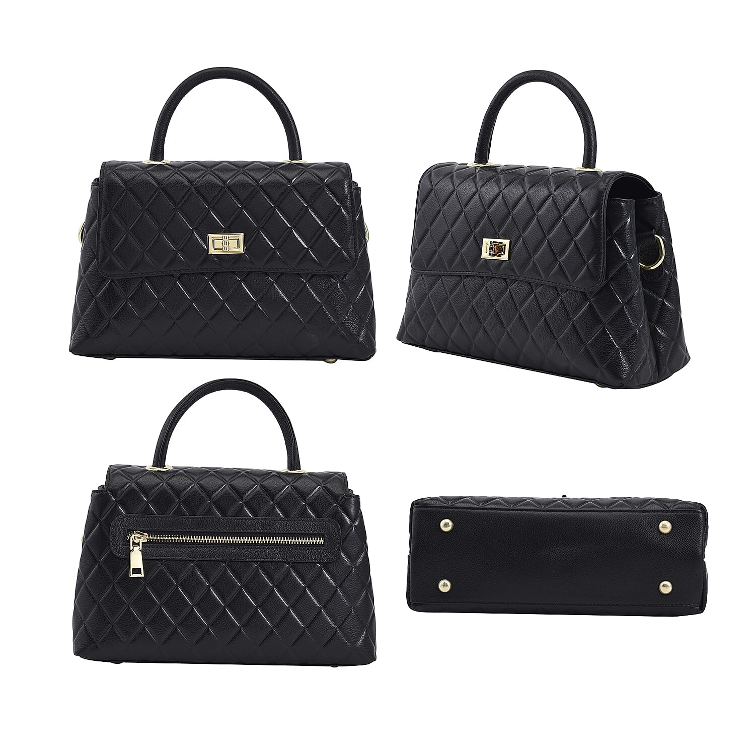 Genuine Leather Tote Bag , Black Tote Bag , Quilted Pattern Tote Bag , Work Tote Bag , Tote Bag with Detachable Strap